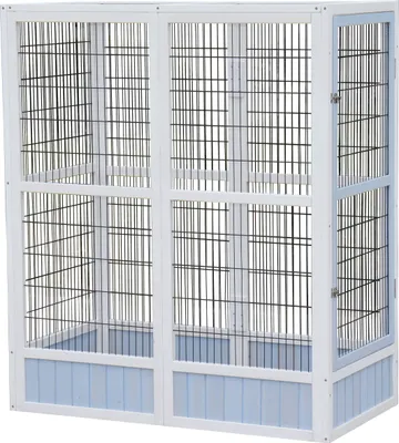 Produktbild von Dehner Vogelgehege Santorini, 60 x 116,4 x 136 cm, Holz/Metall, weiß/blau