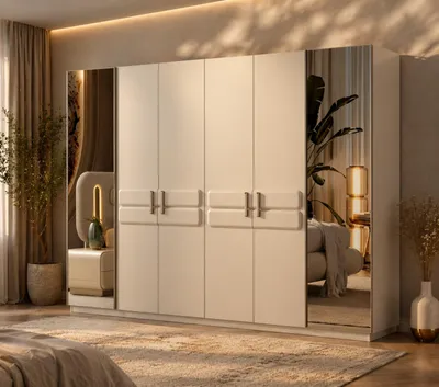 Produktbild von Beiger Schlafzimmer Kleiderschrank Designer Glastüren Spiegeltüren