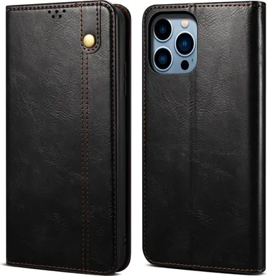 Image de Etui pour iPhone 15 Pro Max étui en cuir avec fonction stand noir