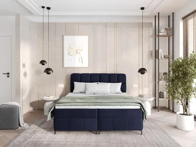 Produktbild von Boxspringbett CINDY 200x200 mit Bettkästen und Topper | Doppelbett| Bonell-Matratze| Polsterbett| Bett| Bettgestell| Schlafzimmer- Dunkelblau