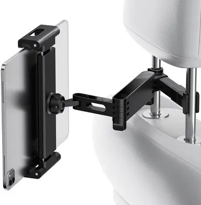Productafbeelding van Unyqoos® Verstelbare tablethouder voor auto – Kopsteunhouder met 360° draaibaar scharnier, telescopische arm van 10–13 cm, universeel geschikt voor apparaten van 14–26 cm, met antislip V-clips