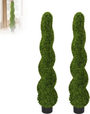 Image de XMTECH Plantes artificielles Arbre sphérique en spirale en pot 120 cm Lot de 2 - résistant aux UV, persistant, facile d'entretien