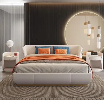 Produktbild von Designer Bett Doppel Betten Modernes Hotel Leder Stoff Doppelbett 180x200cm Neu