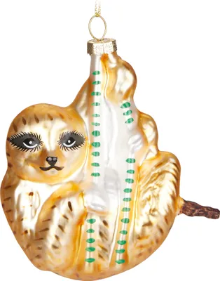 Immagine prodotto di BRUBAKER Bradipo Marrone Oro - Guaina di Natale in vetro dipinta a mano - Figurine di decorazione per l'albero di Natale Divertente decorazione ciondolo per albero - 10,8 cm