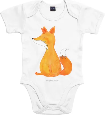Produktbild von Mr. & Mrs. Panda Babybody Einhorn Fuchs 1. - 3. Monat - Heather Grey - Geschenk, Unicorns, Babystrampler, Einhörner, Strampler Baby, Füchse, babykleidung body, kurzarm