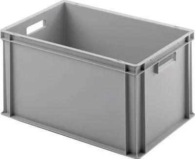 Produktbild von Transportstapelbehlter L600xB400xH320mm ohne Deckel hellgrau PP Durchfassgriff Seitenwnde geschlossen