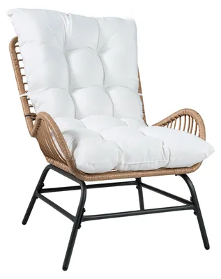 Image de Chaise de jardin COSTWAY en polyrotin résistante aux intempéries, fauteuil de jardin avec coussin épais, fauteuil en rotin XXL, chaise de terrasse, chaise en rotin pouvant supporter jusqu'à 150 kg, blanc