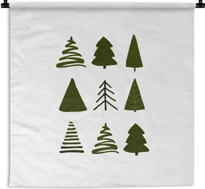 Produktbild von MuchoWow® Wandteppich Wandbehang Weihnachtsbäume - Weiß - Muster 150x150 cm Tapisserie Dekoration Wandtuch - Wohnaccessoires - Modernes