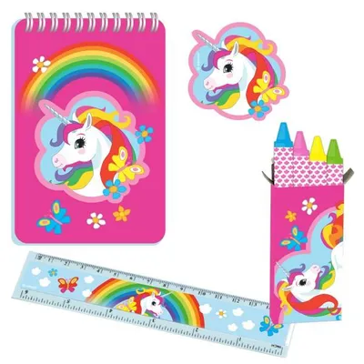 Immagine prodotto di decorazione per feste "Unicorno arcobaleno" - set di 20 pezzi per scrivere per feste di compleanno per bambini
