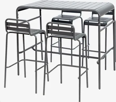 Produktbild von sweeek - Outdoor-Bartisch + 4 Barhocker mit Lehne aus Stahl - Anthrazit
