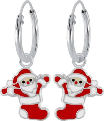 Produktbild von Creolen Weihnachten: 925 Silber Ohrringe für Kinder & Damen Weihnachtsstrumpf (Christmas Stocking)