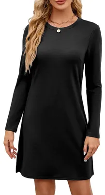 Produktbild von Gkaopi Damen Kleid Langarm Rundhals Midikleid Elegant Knielang Herbstkleid Freiz