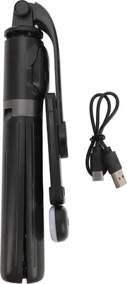 Zdjęcie produktu dla Statyw do selfie z lekkim, ładowanym przez USB, teleskopowym telefonem Bluetooth i bezprzewodowym pilotem zdalnego sterowania do podróży w plenerze, czarny