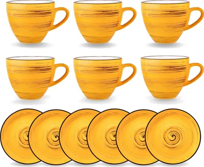 Image de Ensemble de 6 tasses avec soucoupes de 190 ml, couleur jaune, en porcelaine, marque Wilmax