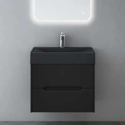 Produktbild von Mai & Mai Badezimmermöbel Waschbeckenunterschrank mit Softclose Schubladen inkl. Mineralguss Waschbecken 60cm in Matt Schwarz Badmöbel-Set Yoga