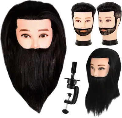Produktbild von Schaufensterpuppenkopf für Herrenfrisuren, schwarzer Carl-Kopf, 40 cm Naturhaar mit Griff