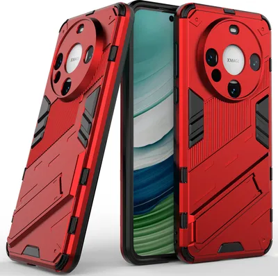 Produktbild von Armor Hülle für Huawei Mate 60, Hybrid PC TPU Bumper Stoßfestes Schutzhülle mit Standfunktion Rot