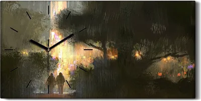Produktbild von Wanduhr Bürouhr Leinwand Bild 60x30 Paar Spaziergänge im Stadt park Nacht - schwarze Hände