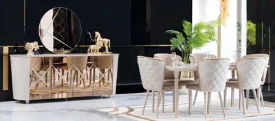 Produktbild von Esszimmer Set Gruppe Garnitur Tisch neu Esstisch 6x Stühle Kommode Spiegel 9tlg.