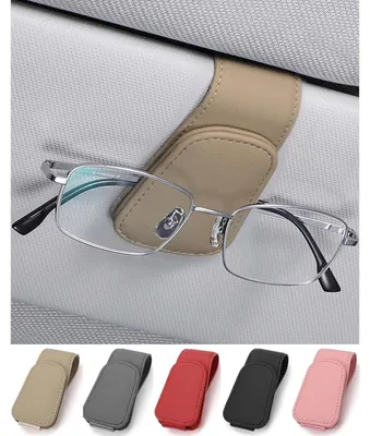 Produktbild von Brillenhalter für Auto Sonnenblende, Leder, Ticket-Kartenclip, Beige, 9.5cm x 4.5cm