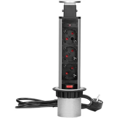 Produktbild von Tisch-Einbausteckdose,Turm Ø 6cm 3 fach silber 3600W