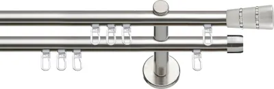 Produktbild von SN Deco Gardinenstange Innenlauf Rennes, 19 mm, 2-läufig, Stahl, Komplett-Set mit Ringen, Profilträger, 120 cm, edelstahl optik