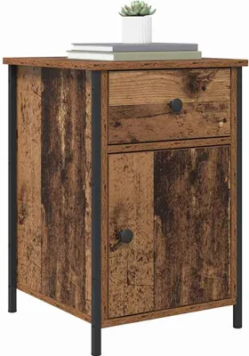 Image de vidaXL Table de nuit avec tiroirs Vieux bois 40 x 42 x 60 cm Bois composite