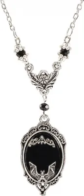 Produktbild von Uni Fledermausperlen Kunstedelstein Anhänger Halskette Fingerring Ohrringe Schmuck-Schwarze Halskette