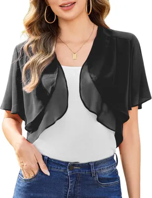 Produktbild von Damen Chiffon Bolero mit 3/4 Ärmeln und Offener Vorderseite