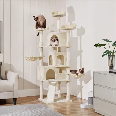 Produktbild von Yaheetech XXL Katzenkratzbaum Katzenbaum Kletterbaum 194 cm, Stabil mit Plüsch Sisalseil, kratzbaum für Katzen deckenhoch Beige