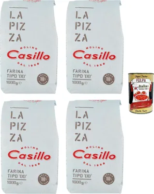 Produktbild von 4x Selezione Casillo Farina per Pizza '00', Weizenmeh Pizza Napoli Pizzamehl Pizza Mehl 1kg + Italian Gourmet polpa 400g