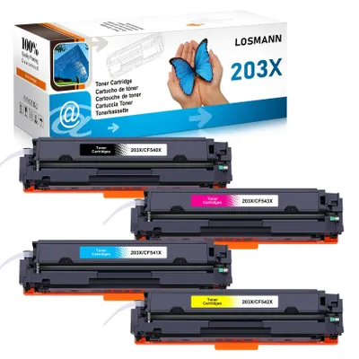 Immagine prodotto di Toner compatibile LOSMANN 203X per HP 203X 203A CF540X CF541X CF542X CF543X, compatibile con le stampanti HP Color LaserJet Pro MFP M281fdw, M281fdn, M281cdw, M280nw, M254dw, M254nw, M254dn (nero, ciano, giallo, magenta, confezione da 4)