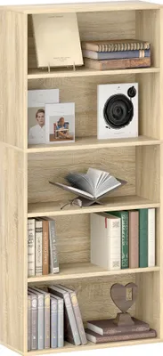 Image de HOMCOM Bibliothèque, étagère de rangement 5 niveaux, meuble de rangement avec étagères réglables pour salon, chambre à coucher, bureau, 60 x 24 x 133,5 cm, bois naturel