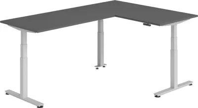 Produktbild von bümö Eckschreibtisch elektrisch höhenverstellbar L-Form - Gestell: Silber, Nachbildung: Graphit, Größe: Eckschreibtisch 160 x 240 cm