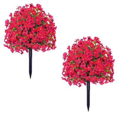 Obrázok produktu pre Umelé cedrové kríky – dekorácia v štýle bonsai – sada 2 kusov – 60 cm – odolné voči UV žiareniu – s tyčami – PVC – ružovočervená farba