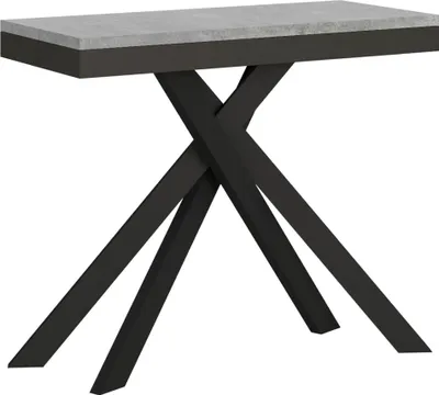 Produktbild von ITYHOME - Ausziehbarer Konsolentisch 90x40/196 cm Krack Small Evolution Zement mit Eisenrahmen aus Anthrazit