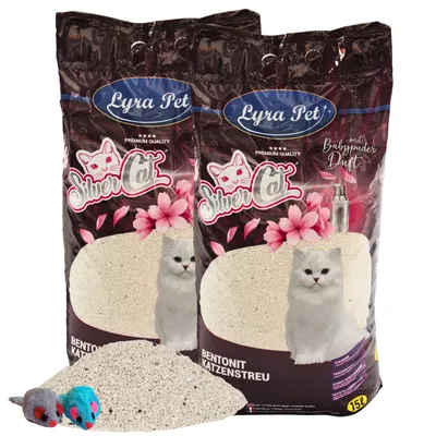 Produktbild von 2 x 15 Liter Lyra Pet® SilverCat® Katzenstreu Bentonit mit Aktivkohle + 2 Mäuse