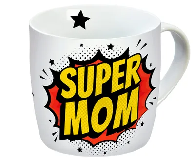Produktbild von Super Mom Comic Tasse aus Keramik, 300ml, weiß/gelb/rot, spülmaschinen- & mikrowellengeeignet