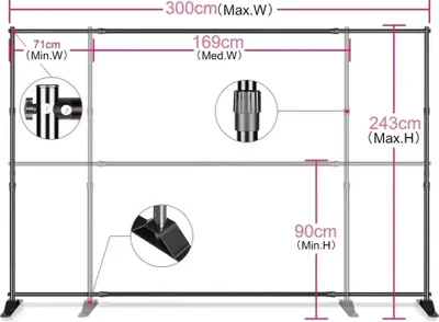 Immagine prodotto di Supporto per sfondo fotografico, larghezza regolabile 71 cm-340 cm, altezza massima 270 cm, doppio strato 2,4x3M
