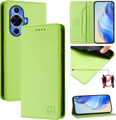 Produktbild von Lederhülle für Huawei nova 12s Hülle Flip Brieftasche Kartenfächern Ständer Schutzhülle Grün