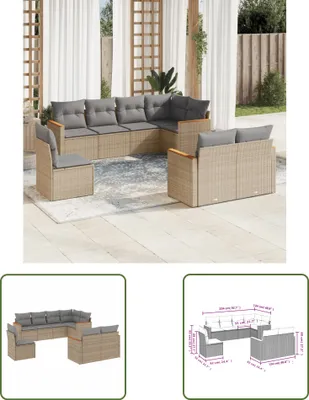 Produktbild von The Living Store 8-tlg. Garten-Sofagarnitur mit Kissen Beige Poly Rattan