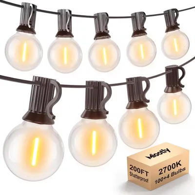 Imagen del producto de Guirnalda de luces para exteriores, 60 metros, con más de 100 lámparas de plástico, luz blanca cálida