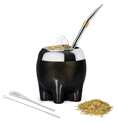 Immagine prodotto di Set da tè Yerba Mate 5-in-1, acciaio inossidabile, design elefante con stelle glitterate, capacità 153 ml, ideale come regalo per le donne