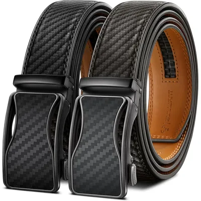 Produktbild von Gürtel Herren 2er Ratsche Automatikschließe Leder 35mm Breit 125cm Schwarz/Grau