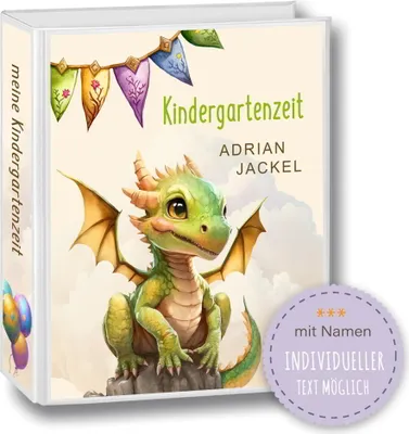 Produktbild von Kindergarten Ordner personalisiert mit Namen und Wunschtext Cute Dragons Grün A4 Dinosaurier - Meine Kindergartenzeit Kindergartenordner Portfolioordner Sammelordner Junge Mädchen