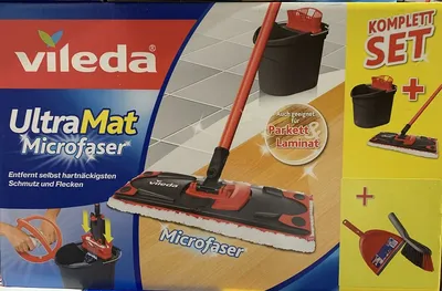 Produktbild von Vileda Reinigung Vileda UltraMat Mikrofaser Komplett Set Wischer Powerpresse mit Kehrset Vileda