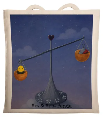 Produktbild von Mr. & Mrs. Panda Shopping Tasche Sternzeichen Waage Design - Weiß - Geschenk, Biene, Beutel, Jutebeutel, Laptoptasche, Einkaufstasche, Marienkäfer, Gleichgewicht, Hummel