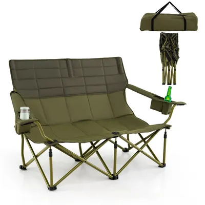 Produktbild von GOPLUS Campingstuhl für 2 Personen, Klappstuhl mit verstellbaren Armlehnen, Getränkehaltern & Tragetasche, bis 272 kg Belastbar, Grün
