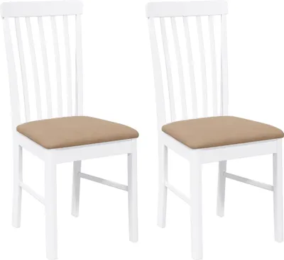 Image de vidaXL Chaises de salle à manger avec coussins 2 pcs. Blanc Bois massif Hévéa