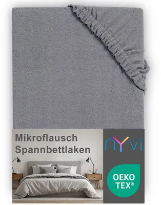 Produktbild von NYVI Spannbettlaken DreamScience Mikroflausch 180 - 200x220 cm grau für Boxspringbetten bis 32 cm - Kuschelweiches & Wärmendes Bettlaken Spannbetttuch